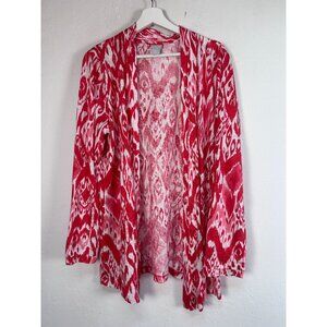 Chico's Womens Red & White Printed Open Front Linen Cardigan Sweater Size 2 (L)